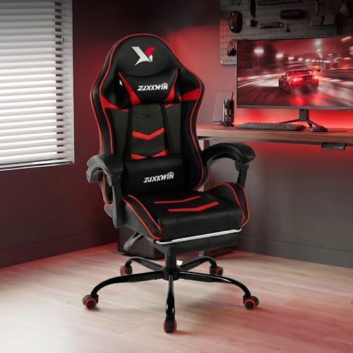 Ergonomic Gaming Chair for Adults, Reclining Computer Office Desk Chair with Footrest, Pocket Spring Cushion,Linkage Armrests, Lumbar Support & Headrest, Heavy-Duty Enlarged Metal Base,Red