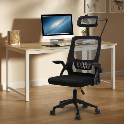 Ergonomic Office Chair,PC Gaming Chair Height Adjustable Mesh Swivel Computer Chair Desk Office Chair with Headrest Headrest Space Saving Executive Office Rolling Chair for Long Sitting Black