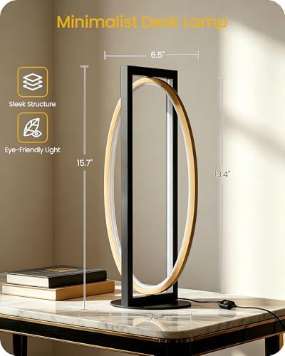 Modern LED Table Lamp, Dimmable Minimalist Bedside Lamp, 3 Color Temperatures, Angle Adjustable, Cute Desk Lamp, Nightstand Lamp for Living Room, Bedroom, Office, Black and Gold D62TL05