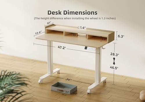 YDN Standing Desk with Drawers, Mobile Stand Up Desk 48 Inch, Natural