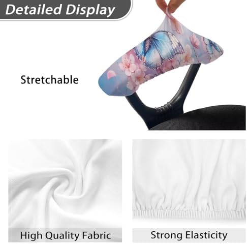Butterfly Print Office Chair Arm Covers Set of 2, Peach Blossom Print Arm Rest Covers, Stretchy Washable for Desk & Computer Chairs