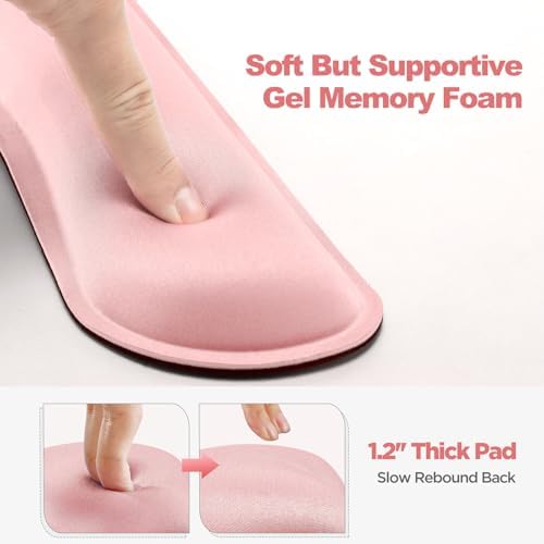 Gimars Upgrade Cleanable PU Leather Keyboard Wrist Pillow Rest Pad, Enlarge Mouse Wrist Cushion Support for Office, Computer, Laptop, Mac, Durable, Comfortable, Pain Relief, Pink