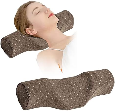 Cervical Neck Pillow for Pain Relief Sleeping, Neck roll Pillow Memory Foam for Stiff Neck Pain Relief ，Travel Bolster Pillow for Bed for Side Sleepers Back Sleeper. (Brown)