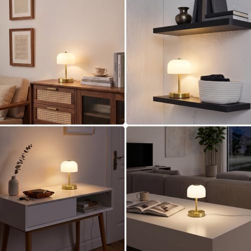 Oneach 9" Corded Touch Control Gold Table Lamp with USB A+C Charging Ports, Dimmable LED Bedside Lamp with 3 Color Temperatures, Small Modern Table Lamps for Bedroom Nightstand Living Room
