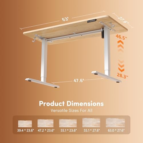 FEZIBO Standing Desk 63 × 28 Inch Electric Height Adjustable, Maple