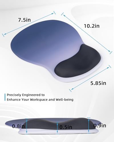Ergonomic Mouse Pad with Wrist Rest, Mousepad with Memory Foam Support for Pain Relief, Non-Slip Base for Computer, Laptop, Office & Home, 10.2 x 7.5 in