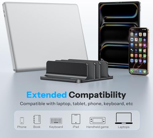 OMOTON 3-Slot Multiple Vertical Laptop Stand, Fits All MacBook, Black