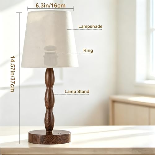 CASTLELIFE Rechargeable Cordless Table Lamp, 5000mAh Battery Powered Touch Desk Lamp, 3-Level & Stepless Dimmable Night Light, Portable Bedside Lamp for Bedroom, Outdoor, Bulb Included, Walnut Grain