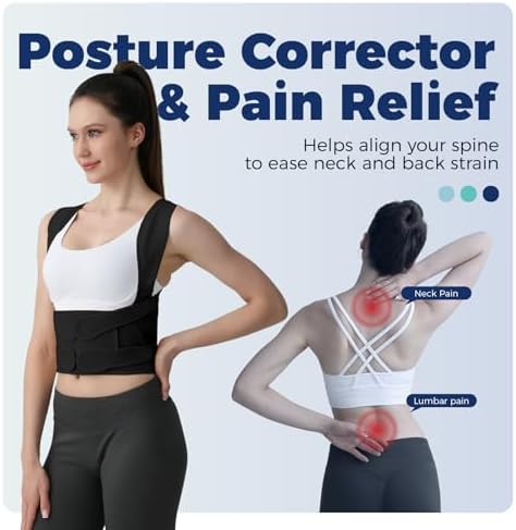Posture Corrector for Women and Men Upgraded Back Brace, Adjustable Back Support for Upper and Lower Back Pain Relief, Shoulder Straightener for Hunchback, Thoracic, Scoliosis, Lumbar, Spine (Black, S)