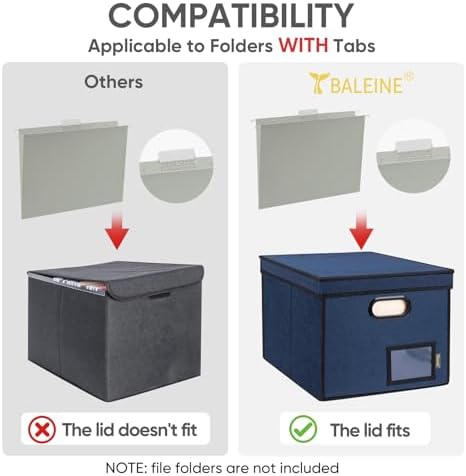 BALEINE File Organizer Box with Lid, Collapsible Hanging File Storage Box