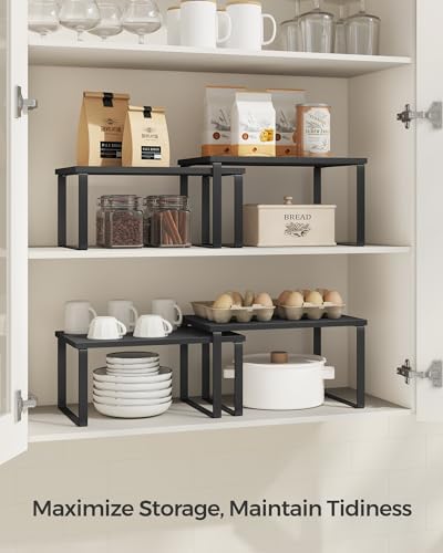SONGMICS Cabinet Organizer Shelf, Set of 4 Spice Rack, Kitchen Storage