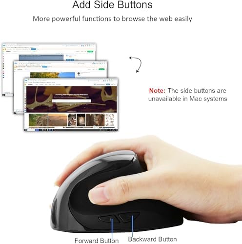 Wireless Ergonomic Vertical Mouse,Rechargeable Silent Portable Ergo Mice with,2.4G USB Receiver, 6 Buttons, Comfortable Grip,Reduce Wrist Pain,for Laptop Desktop Notebook PC Computer-Right Hand(Black)