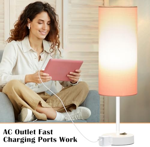ZJOJO Table Lamp for Bedroom Set of 2,18" Pink Lamps with AC Charging