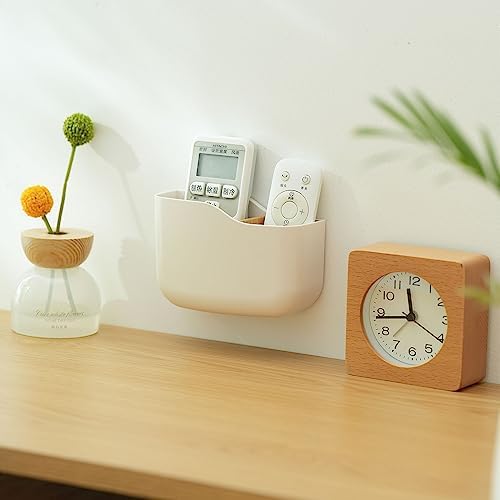 SUNFICON Wall Mount Remote Holder TV FAN Remote Control Holder Bedside Caddy Wall Organizer Phone Holder for Office Adhesive Media Player Controller Holder Box Tray Home Desk Nightstand 2 PACK WHITE