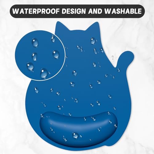 Ergonomic Mouse Pad with Wrist Rest, Cute Cat Memory Foam Padded Pain Relief Non-Slip Wrist Support Mouse Mat for Gaming Work Computer Laptop, Funny Office Supplies Desk Accessory, Dark Blue