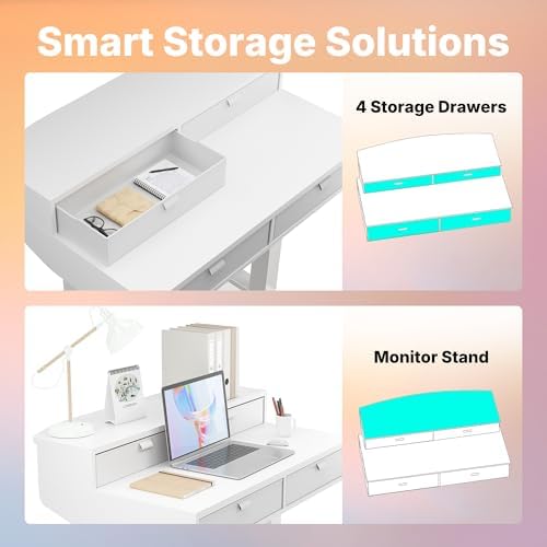 HUANUO 32 x 20 Inch Electric Standing Desk with 4 Drawers, White