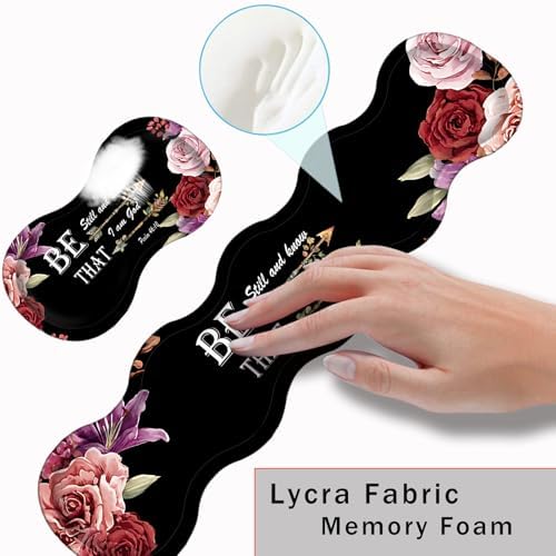 Keyboard Wrist Rest and Mouse Pad with Wrist Support Set Ergonomic Coaster,Memory Foam,Easy Typing Pain Relief,Large XL Desk Mat 31.5"x 11.8",Bible Verse Psalm 46-10 Adorable Peony Flower