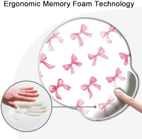 Ergonomic Mouse Pad with Wrist Support,Mouse Pad with Wrist Rest,Relieve Wrist Pain Mousepad Non-Slip Rubber Base,Mouse Pads for Desk,Computers,Laptop,Office,Home,Accessories Cute Pink Bow
