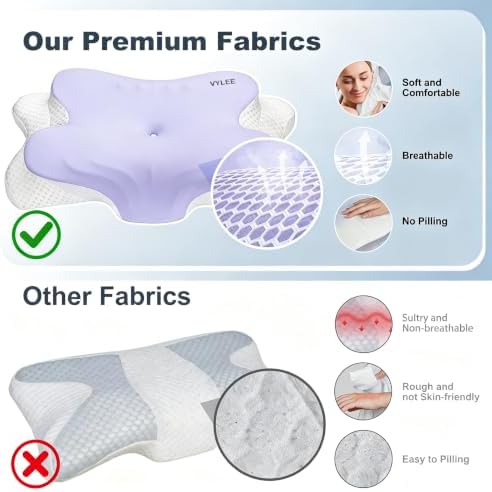 VYLEE Cervical Neck Pillow, Memory Foam Contour Pillow (Purple)