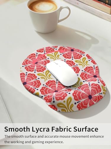 Seorsok Red Flower Mouse Pad with Gel Wrist Support Mouse Pad,Ergonomic Aesthetic,Comfortable Mousepad for Office Game Work Computer,Pain Relief Mousepad with Non-Slip Silicone Base,Blooming Floral