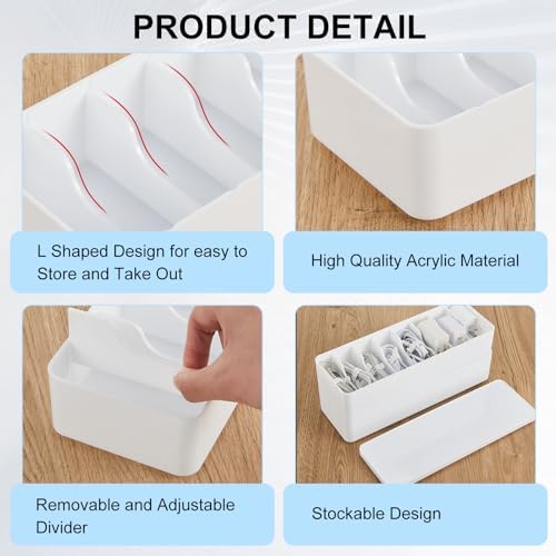 Tatuo Cord Organizer Box with Lid, White, 2 Pack