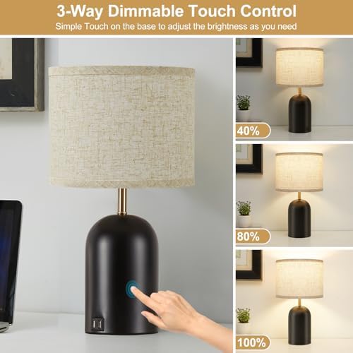 GyroVu Touch Control Table Lamps Set of 2, Black Bedside Lamps for Bedroom