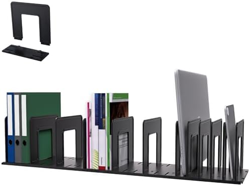 Adjustable Vertical File Sorter Sturdy Plastic Expandable Upright File Holder, Desktop Binder Organizer, School Office File Organizer Bookshelf Divider, Assemble Easily Endlessly, Black