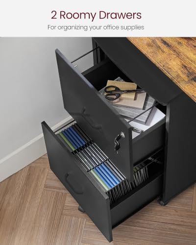 VASAGLE 2-Drawer File Cabinet, Small Rolling, Locking, Printer Stand