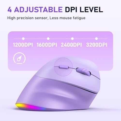 MEETION Ergonomic Wireless Vertical Mouse, Rechargeable, Purple