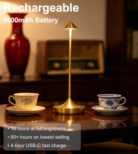 Cordless Rechargeable LED Table Lamp Set of 2, Gold