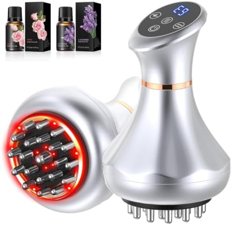 Lymphatic Drainage Massager & Anti-Cellulite Massage Tool, Body Sculpting Device for Legs, Arms, Stomach & Hips Promotes Smoother, Firmer-Looking Skin, with Gentle Warming & Soothing Vibration ,Silver