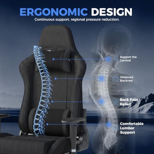 LUCKRACER Gaming Chair High Back Ergonomic Computer Chair with Breathable Fabric, with Lumbar Support, 8-Way Adjustable Armrests, Integrated Frame for Office Study Gaming, Black
