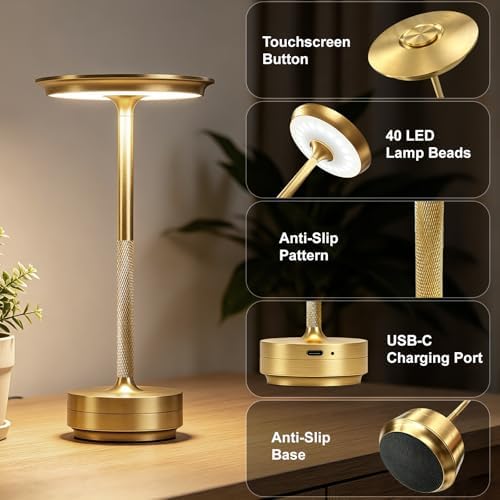 LED Cordless Table Lamp Rechargeable Battery Outdoor Light Gold