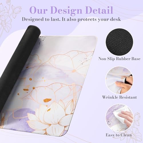 iCasso Desk Cover Mat, Extra Large Lotus Mouse Pad, Purple Lotus Leaf