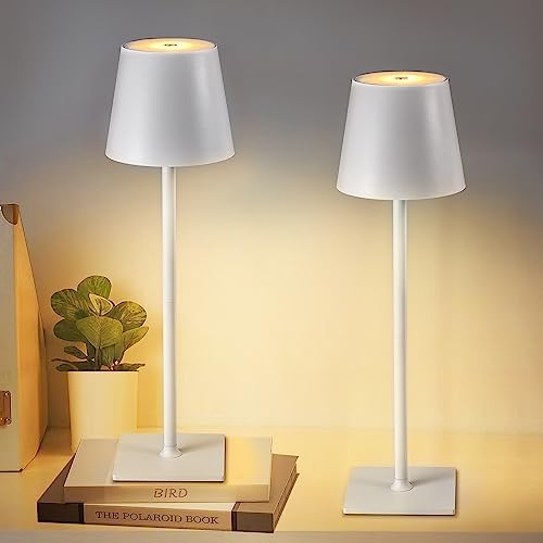 CHLORANTHUS 2 Pack Cordless Table Lamps, 3 Colors Stepless Dimming, 5000mAh Rechargeable Battery LED Desk Lamp for Bedroom/Couple Dinner/Desk/Cafe/Dining Room/Terrace
