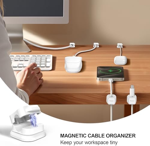 36 Pack Magnetic Cable Clip Organizer Cord Holder, Picozon Adhesive Cable Management, Wire Phone USB Charger Cable Holder, Keeper Organizer for Office Home Desktop Table - White