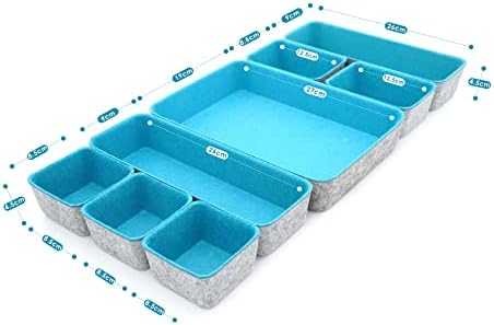 Welaxy Minimalist Felt Desk Drawer Organizer 8pc Turquoise Storage Bins