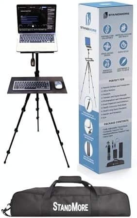 Portable Standing Desk with Keyboard Tray - Ergonomic, Height Adjustable Table with Carrying Bag for Indoor and Outdoor Use. Lightweight Design to Work Anywhere, Stay Healthy, and Stand More