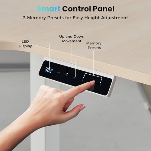 EUREKA ERGONOMIC 55 Inch L Shaped Electric Standing Desk, Height Adjustable Computer Gaming Desk with Keyboard Tray, Mouse Pad,Home Office Work,Maple Wood, Right Side