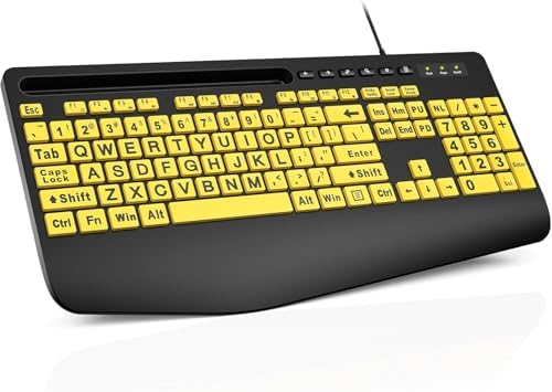 SABLUTE Large Print Computer Keyboard, Wired with Wrist Rest(Yellow+Black)