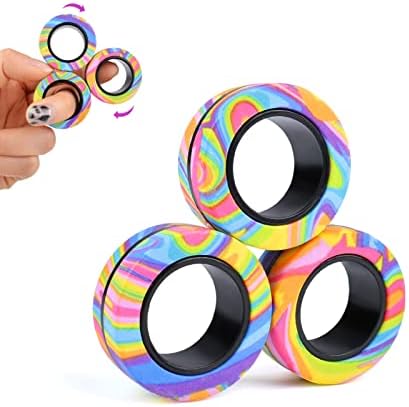 Cevioce 3Pcs Magnetic Rings Fidget Toy Set, ADHD Anxiety Magnetic Fidget Toys Adults Fidget Spinner Rings for Relief, Easter Gifts for Kids 8+ Year Old Easter Basket Stuffers for Teens Boys Girls C