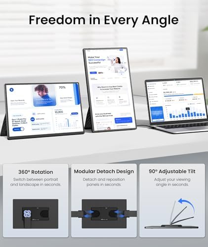 16" Portable Monitor, 1200P FHD Laptop Screen Extender, Plug & Play