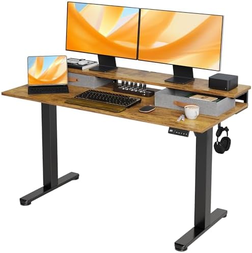 Claiks 55''*24'' Electric Standing Desk with Drawers, Rustic Brown