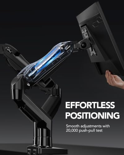 HUANUO FlowLift™ Dual Monitor Stand, Fully Adjustable Gaming Monitor Desk Mount for 13–30″ Computer Screens, Full Motion VESA 75x75/100x100 with C-Clamp & Grommet Base, Each Arm Holds 4.4 to 19.8 lbs