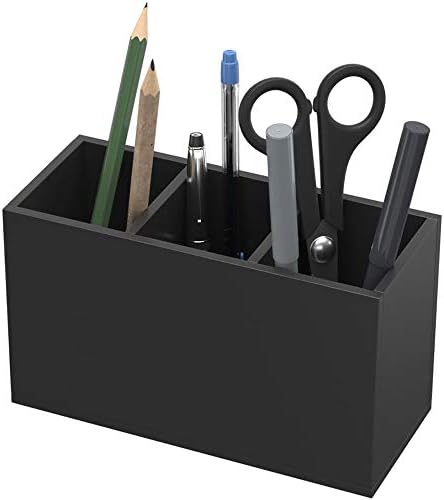 NIUBEE Black Pen Holder 3 Compartments, Acrylic Desk Pencil Organizer Cup