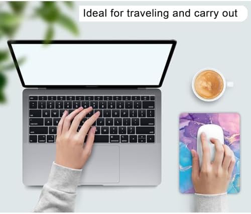 Small Mouse Pad, Mini Mouse Pad 6 X 8 Inch with Non-Slip Rubber Base for Keyboard Tray Laptops Wireless Mouse Home Office Travel, Washable & Portable (Marble Purple Blue)