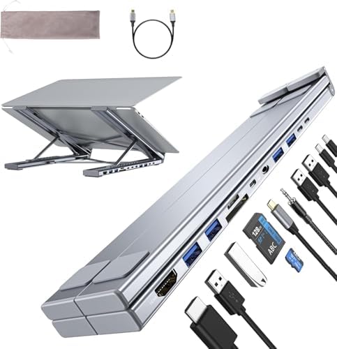M92 Laptop Docking Station Stand, 11 in 1 USB C Hub HDMI 4K@60Hz, 3.5mm Audio, Portable Laptop Stand with USB Ports, USB C Multiport Adapter USBC Dock Station Dongle Holder for MacBook Pro/Air