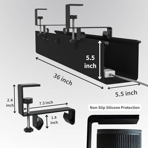 Under Desk Cable Management Tray, 36” Fabric No Drill Clamp Mount