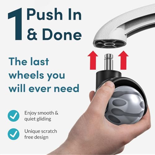 Lifelong Ball Office Chair Wheels Replacement, Heavy Duty, Grey, 5-Pack