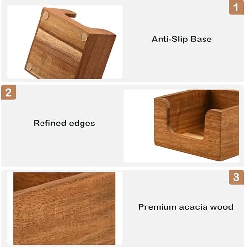 Acacia Wood Sticky Note Holder, 3x3 Post It Note Dispenser with Anti-Slip Pads, Natural Wooden Memo Organizer for Office Home School (3.5“x3.5"x2")